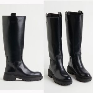 H&M NWT black faux leather knee high Chelsea boots